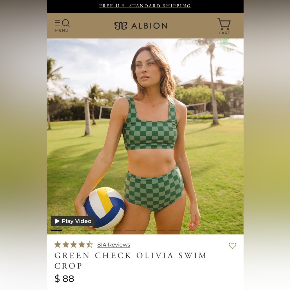Green Check Olivia Swim Crop & Green Check High-Wasted Bottoms.